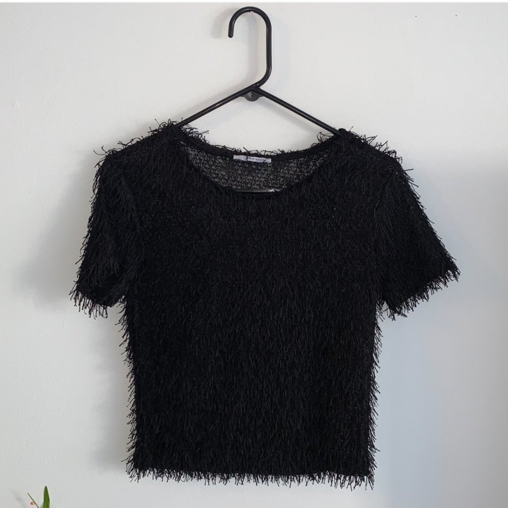 Zara Semi-Sheer Fuzzy Black Top